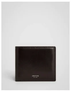 Oroton Jordan Crackle Bifold Wallet Coin Pouch in Dark Chocolate
