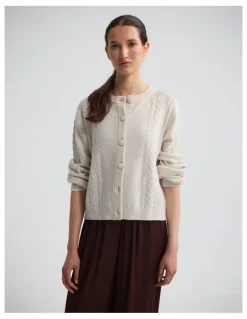 Oxford Amelia Cable Knit Cardigan in Ivory