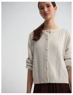 Oxford Amelia Cable Knit Cardigan in Ivory