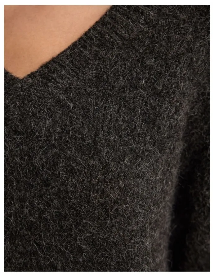 Oxford Bridgette Alpaca Blend V-Neck in Charcoal