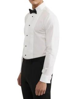 Oxford Dinner Shirt With Front Pleats in White