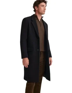 Oxford George Wool Rich Coat in Black Twill