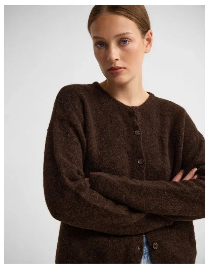 Oxford Jessie Wool Cardigan in Chocolate