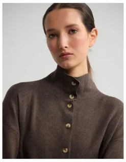 Oxford Maddison Funnel Collar Cardigan in Chocolate