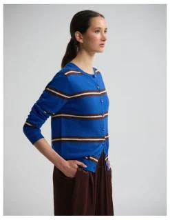 Oxford Margurite Striped Cardigan in Blue