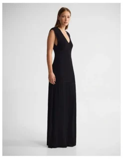 Oxford Sydney Knit Dress With Woven Skirt in Black