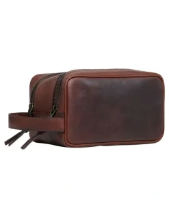 Oxford Traveller Leather Wash Bag in Saddle Tan