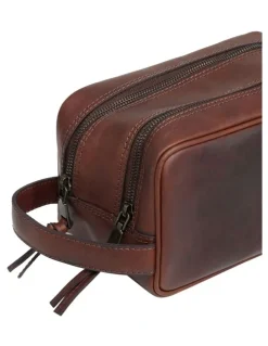 Oxford Traveller Leather Wash Bag in Saddle Tan