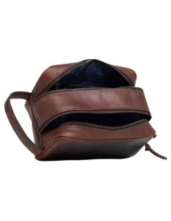 Oxford Traveller Leather Wash Bag in Saddle Tan