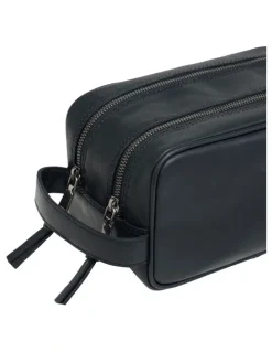 Oxford Traveller Leather Wash Bag in Black