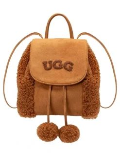 Ozwear Ugg Pompom Fluffy Backpack in Caramel