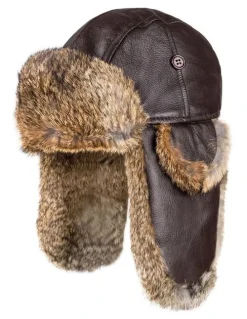 Ozwear Ugg Ugg Vintage Rodeo Leather Rabbit Fur Aviator Hat in Brown