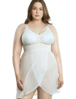 Parfait Mia Lace & Mesh Padded Full Bust Chemise in Pearl White