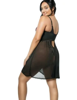 Parfait Mia Lace & Mesh Padded Full Bust Chemise in Black