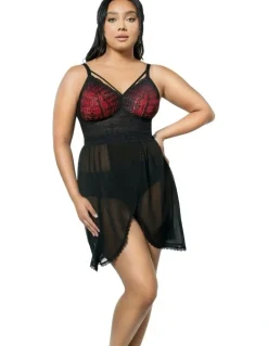 Parfait Mia Lace & Mesh Padded Full Bust Chemise in Black