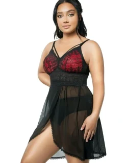 Parfait Mia Lace & Mesh Padded Full Bust Chemise in Black