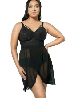 Parfait Mia Lace & Mesh Padded Full Bust Chemise in Black