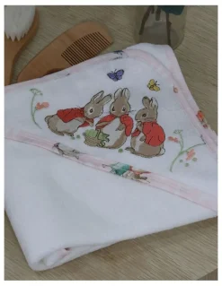 Peter Rabbit Flopsy Mopsy and Cottontail Hooded Towel in White