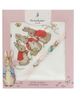 Peter Rabbit Flopsy Mopsy and Cottontail Hooded Towel in White
