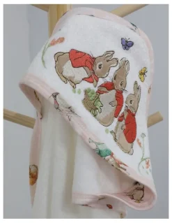 Peter Rabbit Flopsy Mopsy and Cottontail Hooded Towel in White