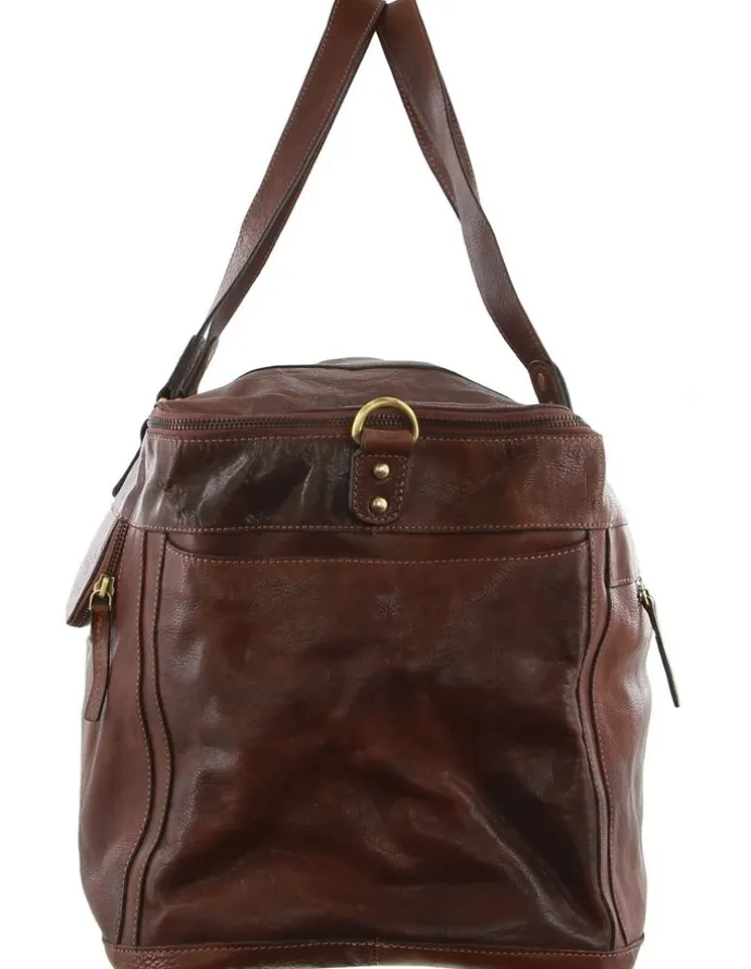PIERRE CARDIN Burnished Leather Multi-Compartment Overnight Bag in Legend