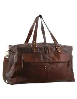 PIERRE CARDIN Burnished Leather Multi-Compartment Overnight Bag in Legend