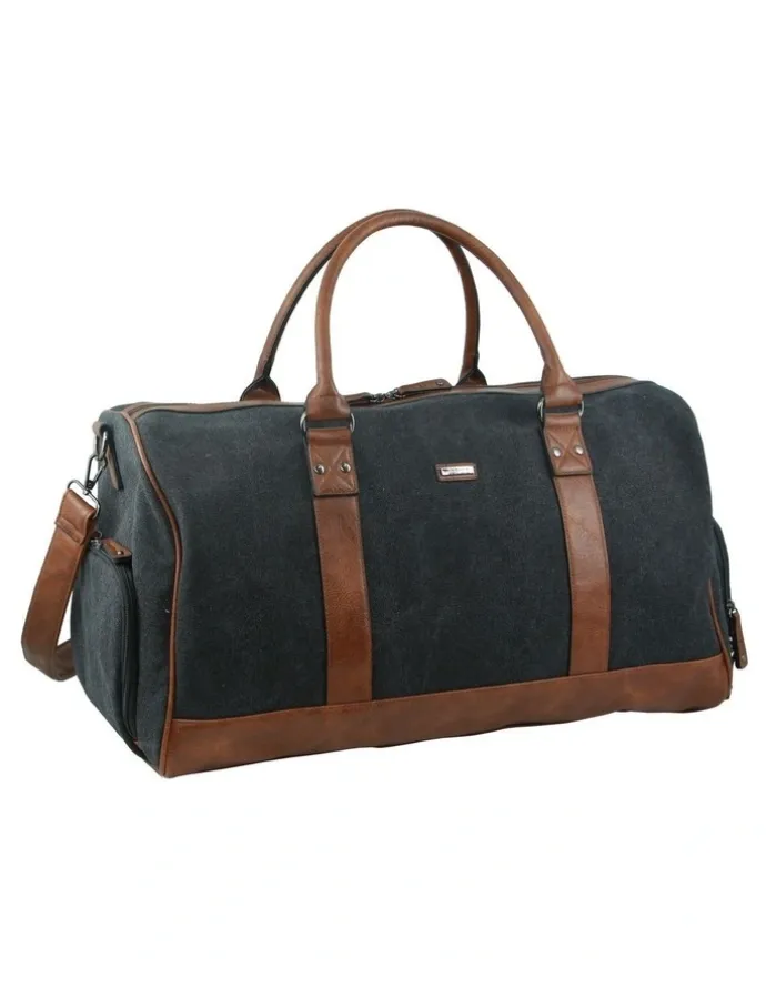 PIERRE CARDIN Canvas Overnight Duffle Bag in Black