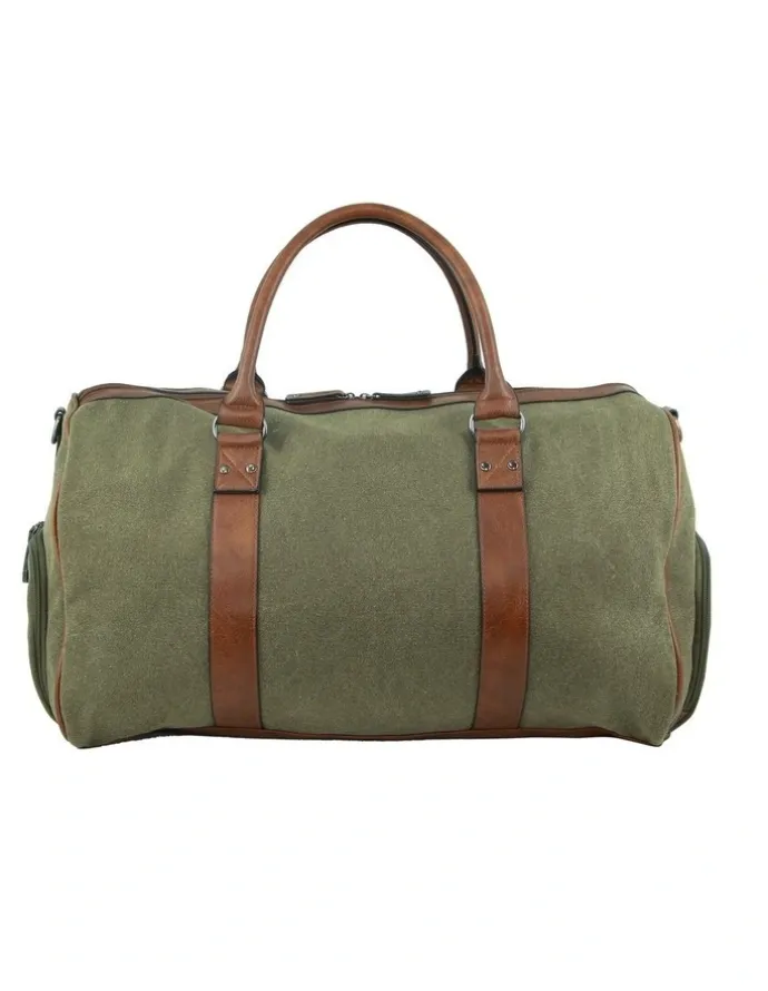 PIERRE CARDIN Canvas Overnight Duffle Bag in Green