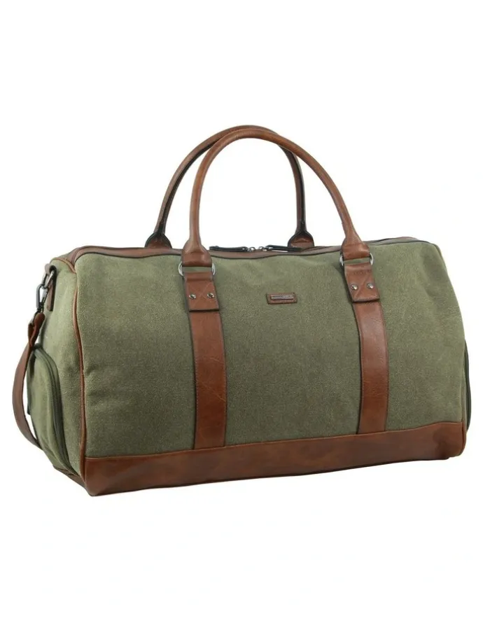 PIERRE CARDIN Canvas Overnight Duffle Bag in Green