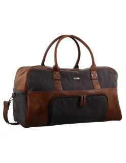 PIERRE CARDIN Canvas Overnight Bag with Front Pocket in Black
