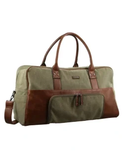 PIERRE CARDIN Canvas Overnight Bag with Front Pocket in Brown