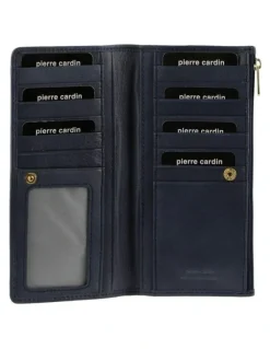 PIERRE CARDIN Genuine Ladies Leather Bi-Fold Wallet in Navy