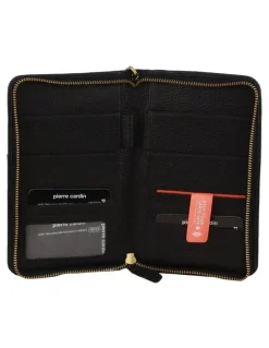 PIERRE CARDIN Italian Leather Passport Wallet in Black