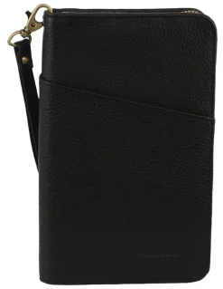 PIERRE CARDIN Italian Leather Passport Wallet in Black