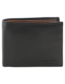 PIERRE CARDIN Italian Leather Two Tone Tri-Fold Wallet in Black/Cognac