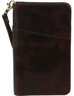 PIERRE CARDIN Italian Leather Passport Wallet in Chocolate