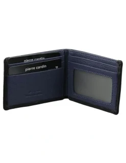 PIERRE CARDIN Italian Leather Two Tone Men's Wallet/Card Holder in Black-Navy