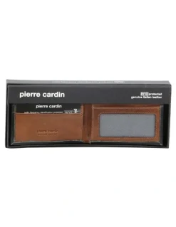 PIERRE CARDIN Italian Leather Two Tone Wallet/Card Holder in Black/Cognac