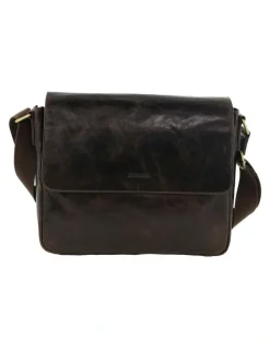 PIERRE CARDIN Leather Classic Messenger Bag in Chocolate