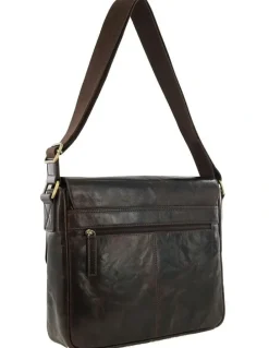 PIERRE CARDIN Leather Classic Messenger Bag in Chocolate