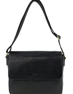 PIERRE CARDIN Leather Classic Messenger Bag in Black