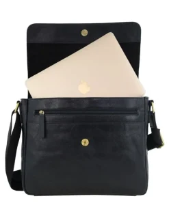 PIERRE CARDIN Leather Classic Messenger Bag in Black
