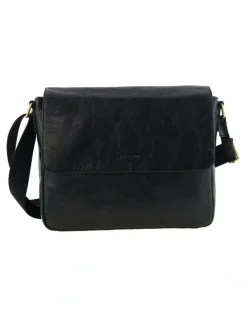 PIERRE CARDIN Leather Classic Messenger Bag in Black