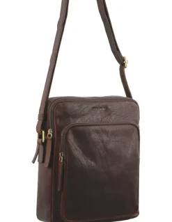 PIERRE CARDIN Leather Cross-Body Bag in Chestnut