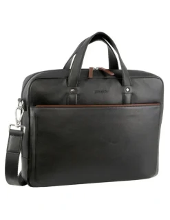 PIERRE CARDIN Leather Multi-Compartment Business Bag in Black