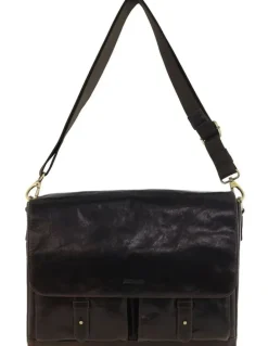 PIERRE CARDIN Leather Refined Messenger Bag in Chocolate