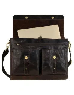 PIERRE CARDIN Leather Refined Messenger Bag in Chocolate