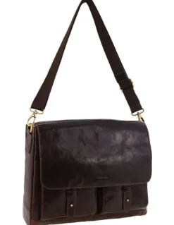 PIERRE CARDIN Leather Refined Messenger Bag in Chocolate