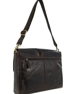 PIERRE CARDIN Leather Refined Messenger Bag in Chocolate