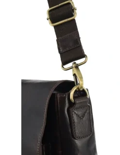 PIERRE CARDIN Leather Refined Messenger Bag in Chocolate